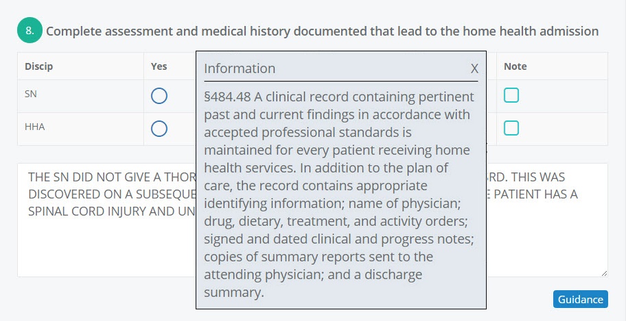 Screen shot of the PICA guidance (help) modal window available on the Probes page